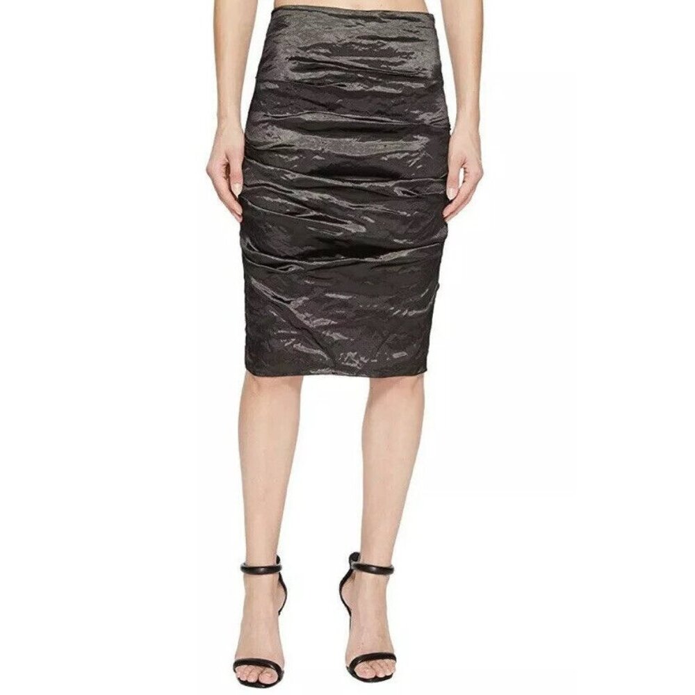 174. Nicole Miller Collection Metal Crinkled Pencil Skirt Black Small